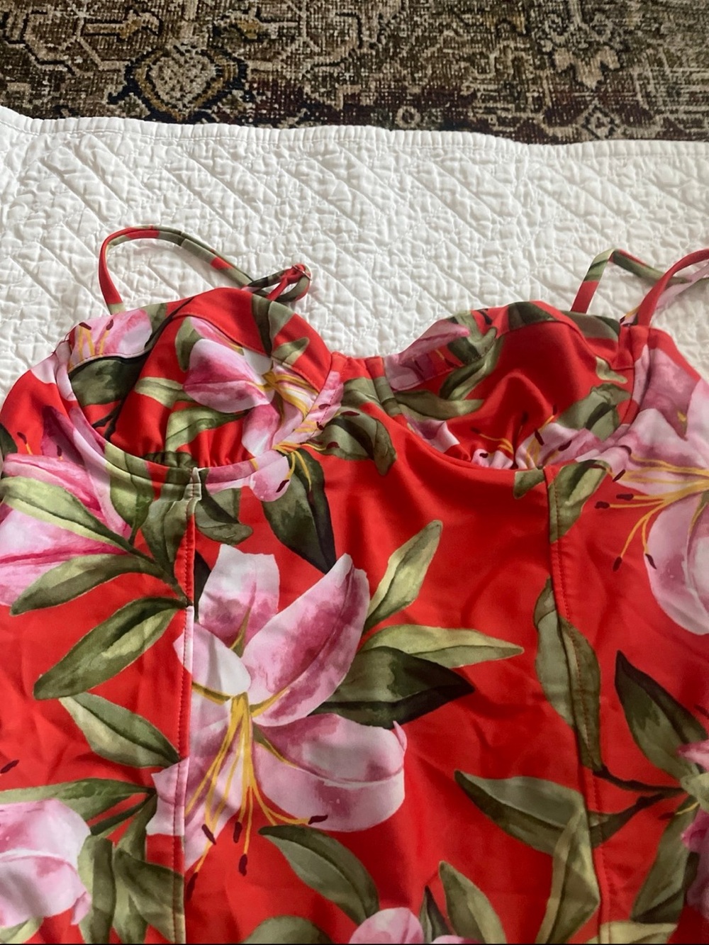 Mara Hoffman Olive Green Slip Dress with Red Trim